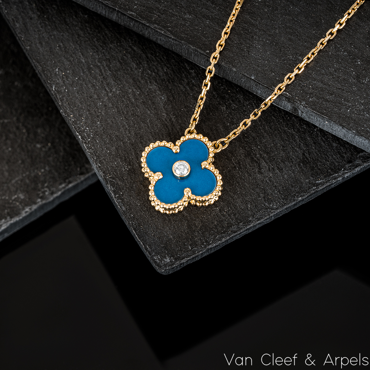 Van Cleef & Arpels Limited Edition 2019 Celestial Blue Porcelain Vintage Alhambra Holiday Pendant VARP46000